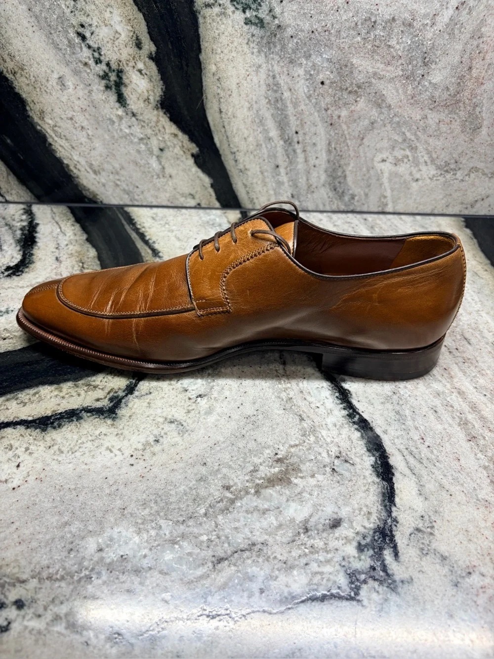 Testoni Brown Apron Toe Derby Dress Shoes Italy Size 9 Made in Italy